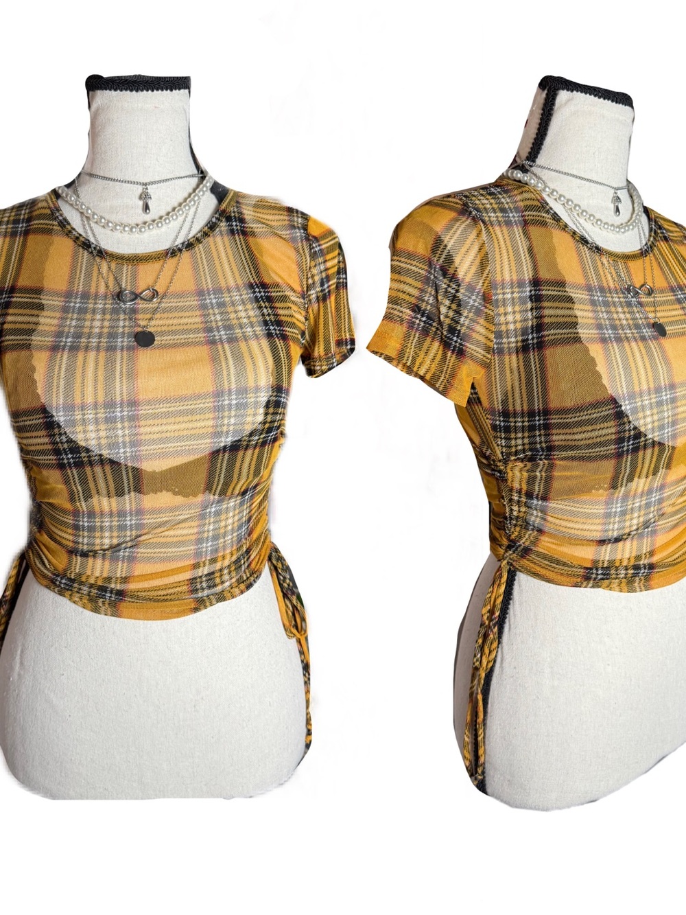 Mustard Plaid Side-Tie Crop Top - Women